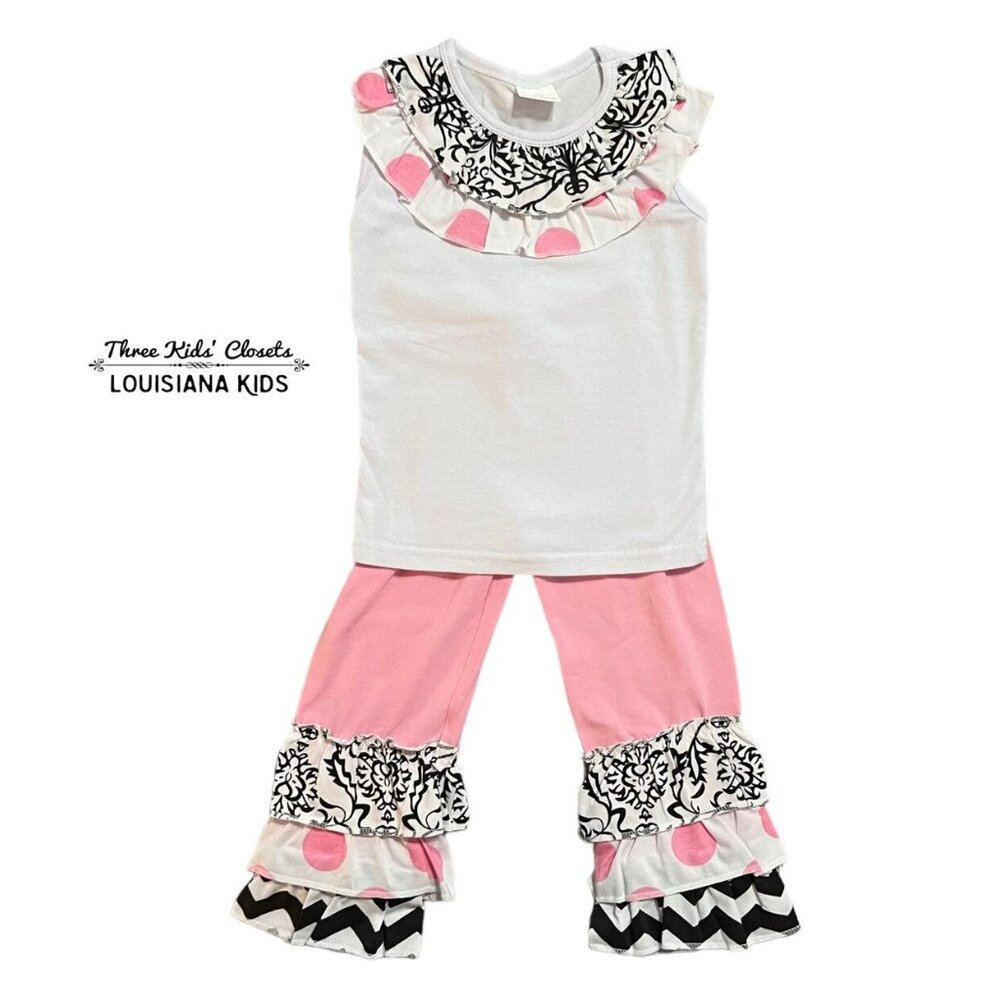 Toddler Girls S (2T) Pink & Black Ruffle Top & Pants Set